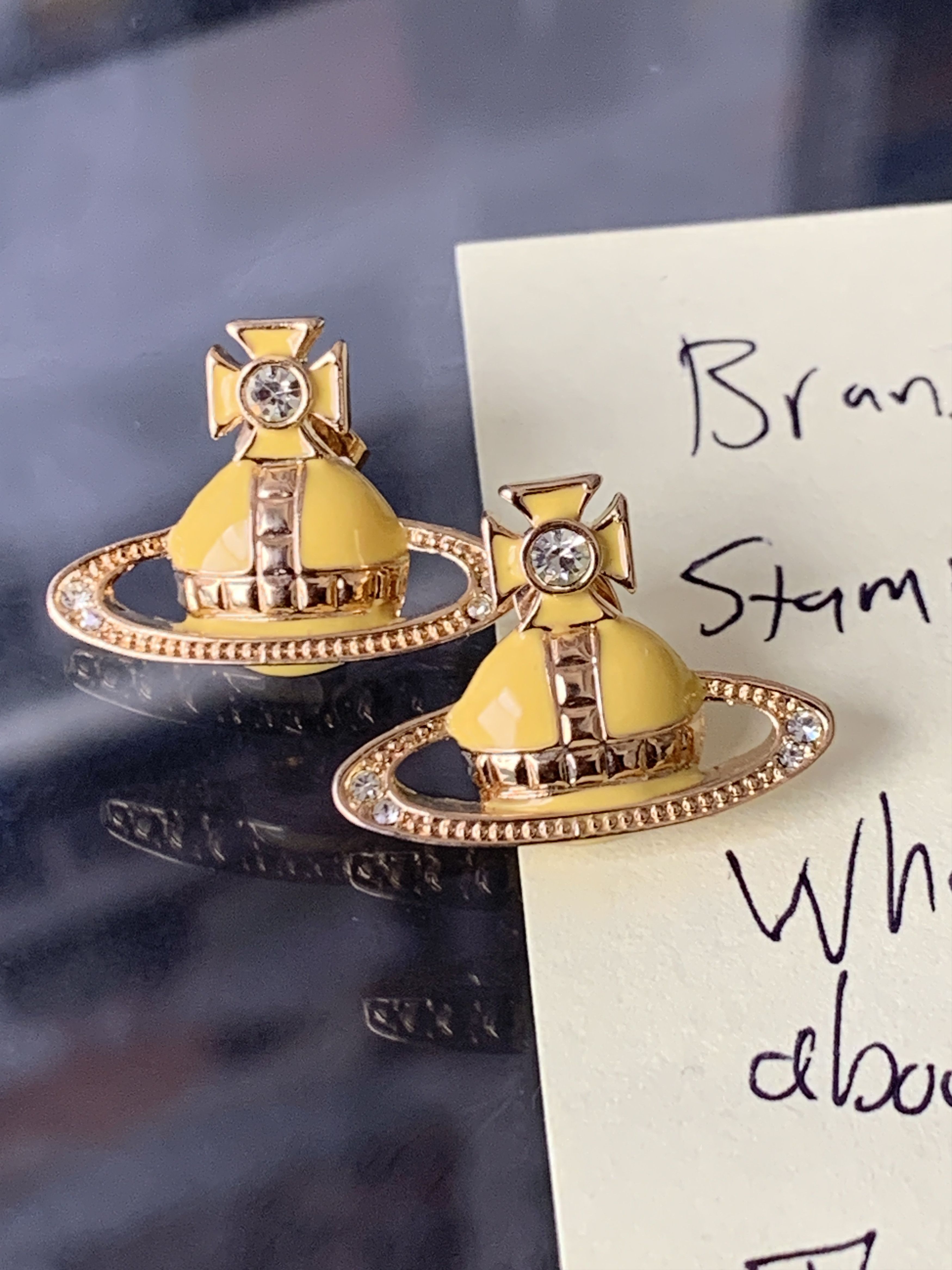Vivienne Westwood 2014 Vintage New Yellow Orb earrings w/ Swarovski Crystals Size ONE SIZE - 12 Thumbnail