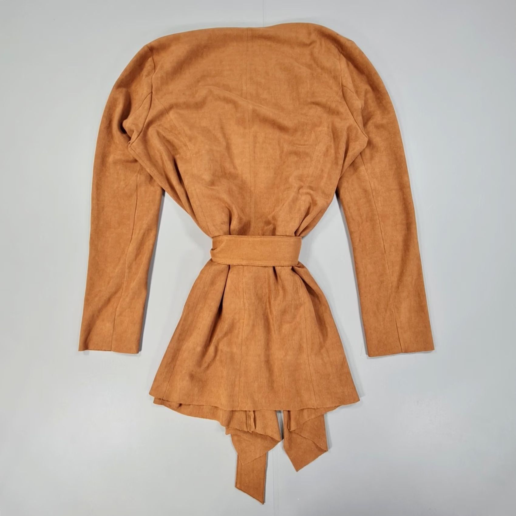 Vintage Cortefiel Coat Women Belted Faux Suede Brown 8 UK Lightweight Overcoat Jacket Mid-Length Size M / US 6-8 / IT 42-44 - 6 Thumbnail