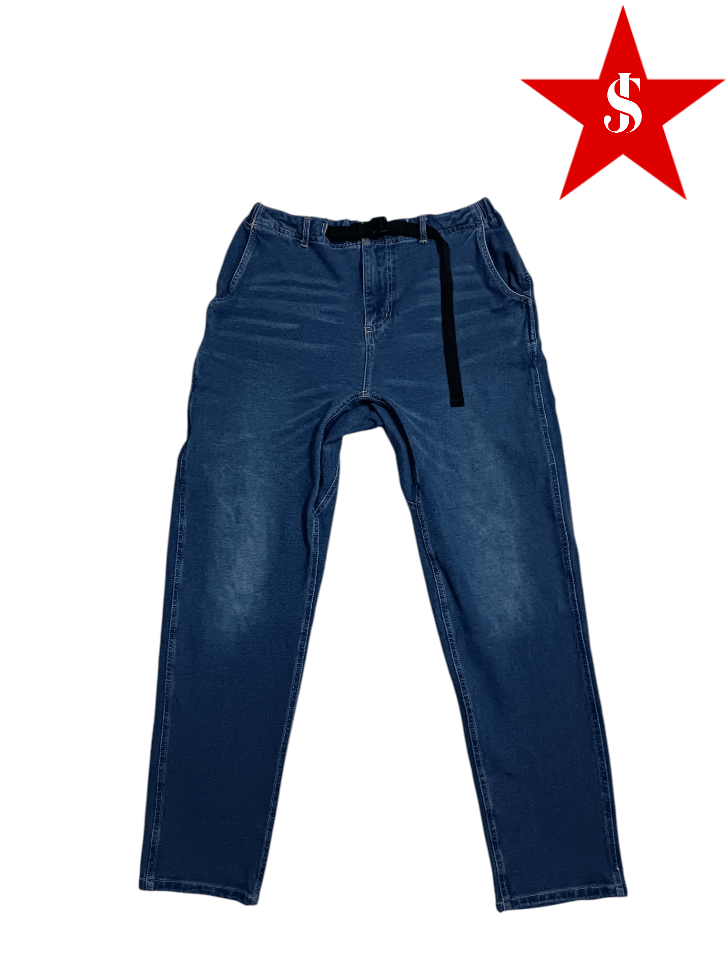 Japanese Brand Slim Indigo Blue Stretch Denim Moving Pants Size US 31 - 1 Thumbnail