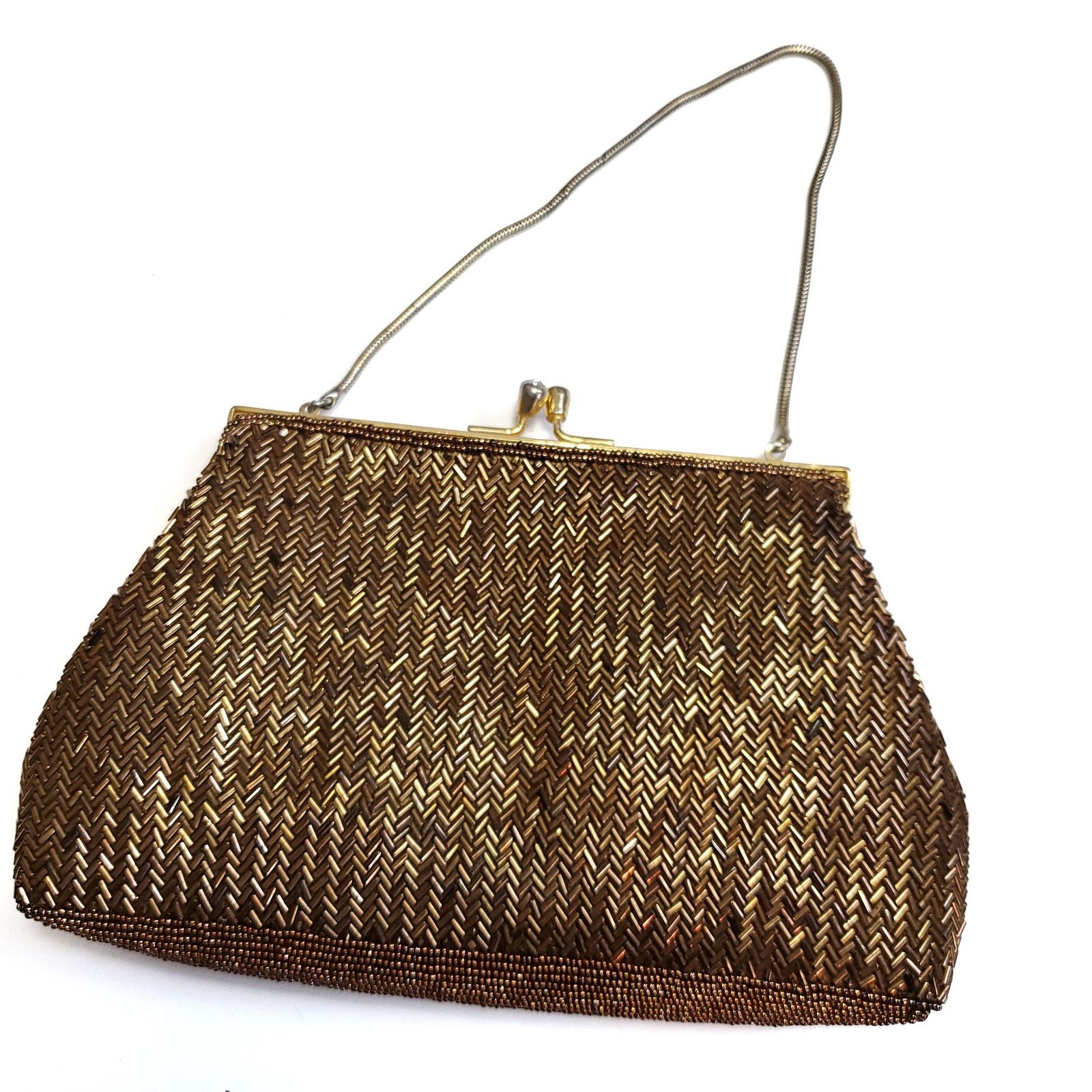Vintage Vintage Gold Beaded Purse Evening Bag Formal Prom Wedding Size ONE SIZE - 1 Thumbnail