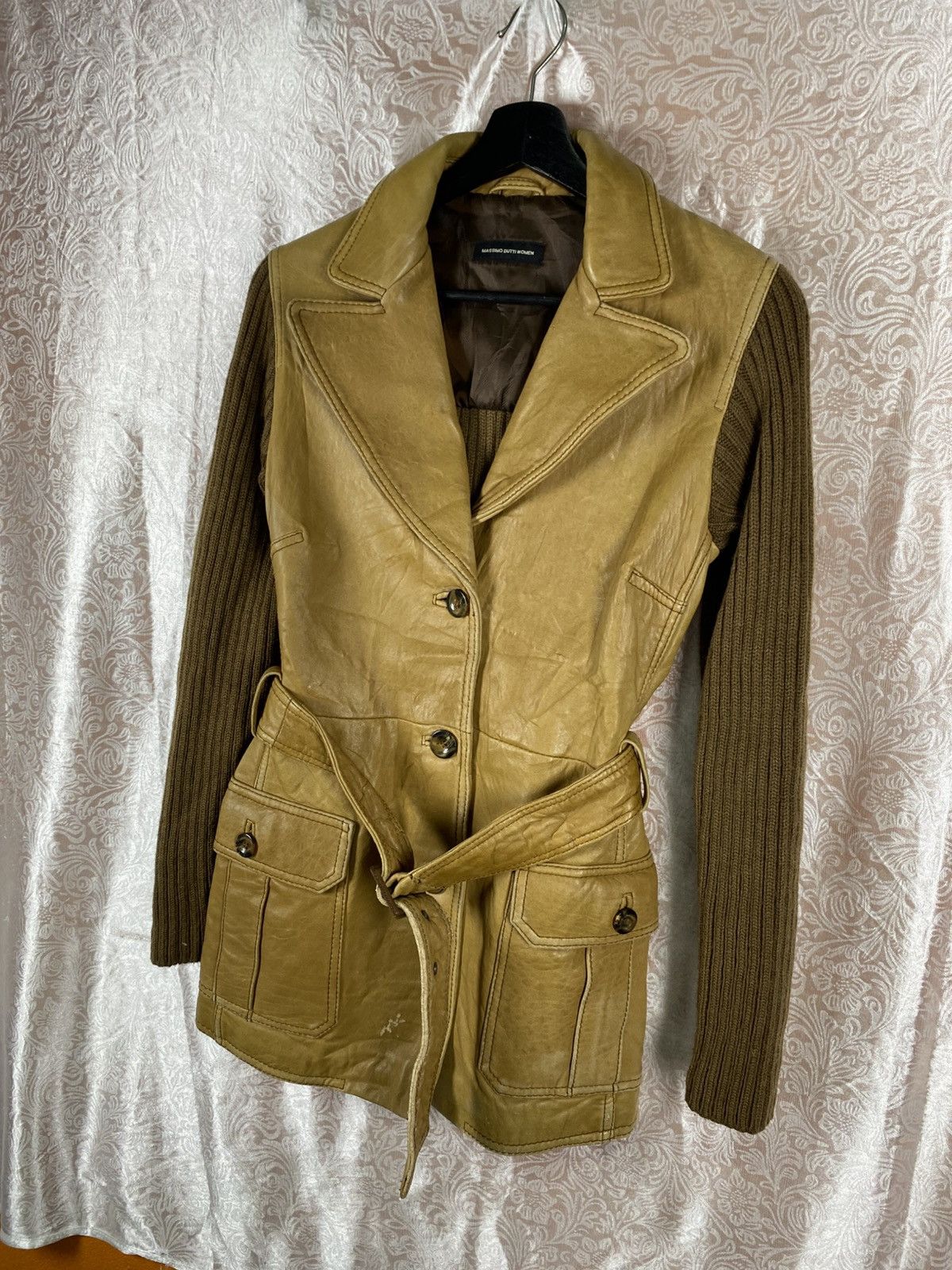 Massimo Dutti Vintage Massimo Dutti Women Leather Knit Hybrid Jacket Belt Size S / US 4 / IT 40 - 4 Thumbnail
