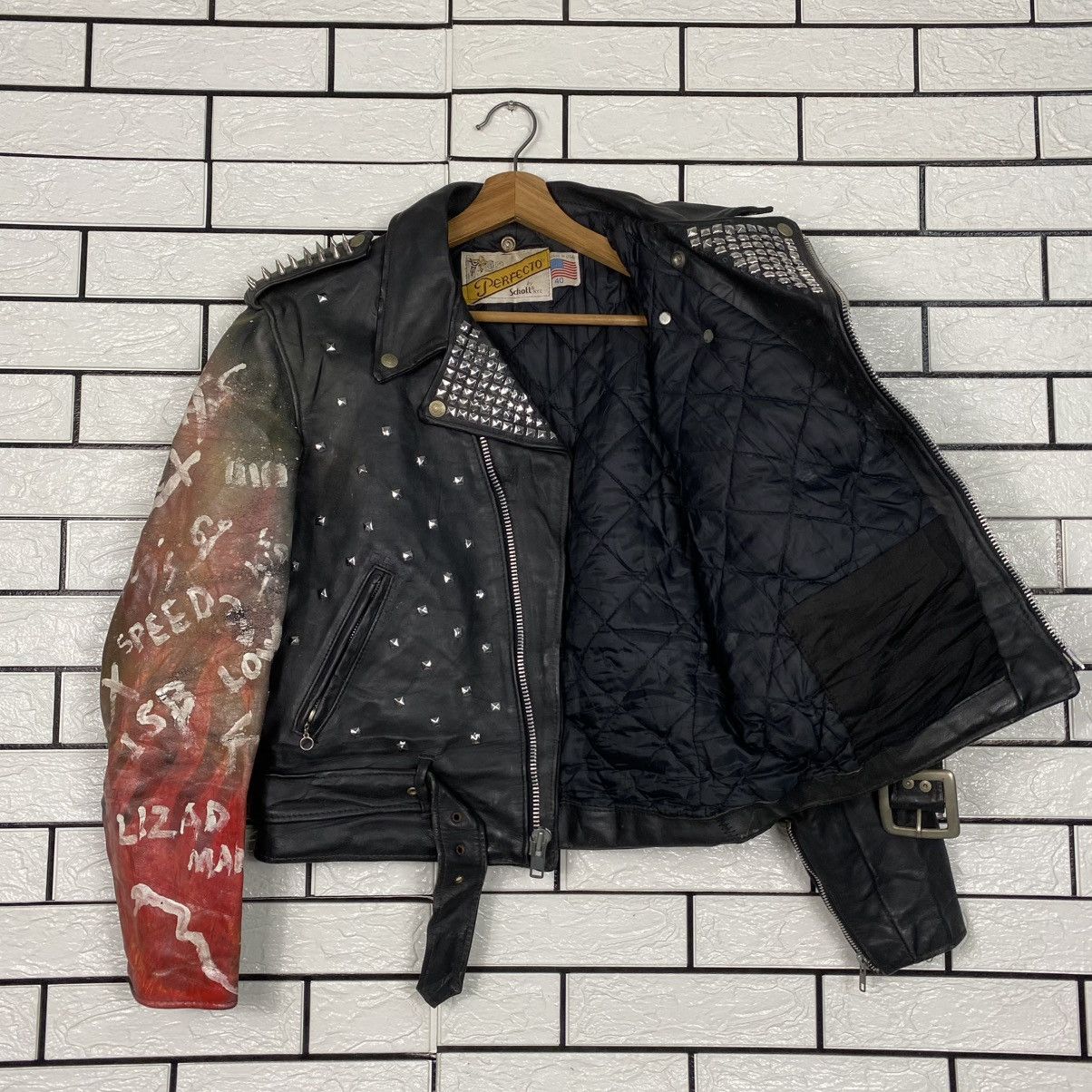 Schott 🔥VINTAGE LEATHER JACKET SCHOTT PERFECTO DOUBLE COLLAR PUNK Size US M / EU 48-50 / 2 - 18 Thumbnail
