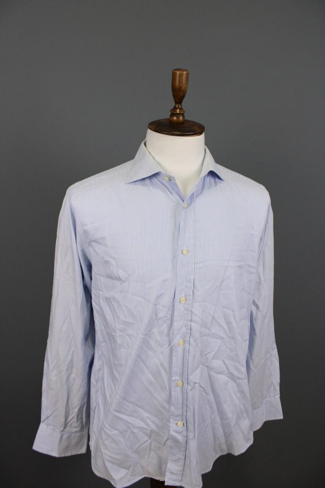 Designer Boggi Milano Blue Striped Button Down Shirt 41 / 16 Size US M / EU 48-50 / 2 - 8 Thumbnail