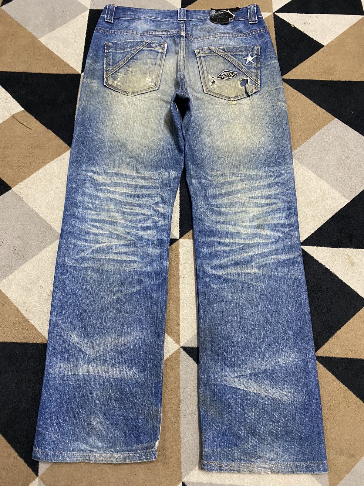Japanese Brand Vintage Japanese Ruskk Whisker Patched Blue Wash Loose Jeans Size US 30 / EU 46 - 2 Thumbnail