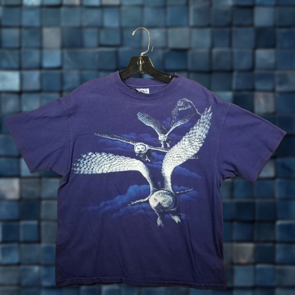 Hanes VINTAGE Hanes Beefy-T Shirt Mens Large Purple Owl Graphic 90s Crew Neck Short Sleeve Cotton USA Mens Size US L / EU 52-54 / 3 - 1 Thumbnail