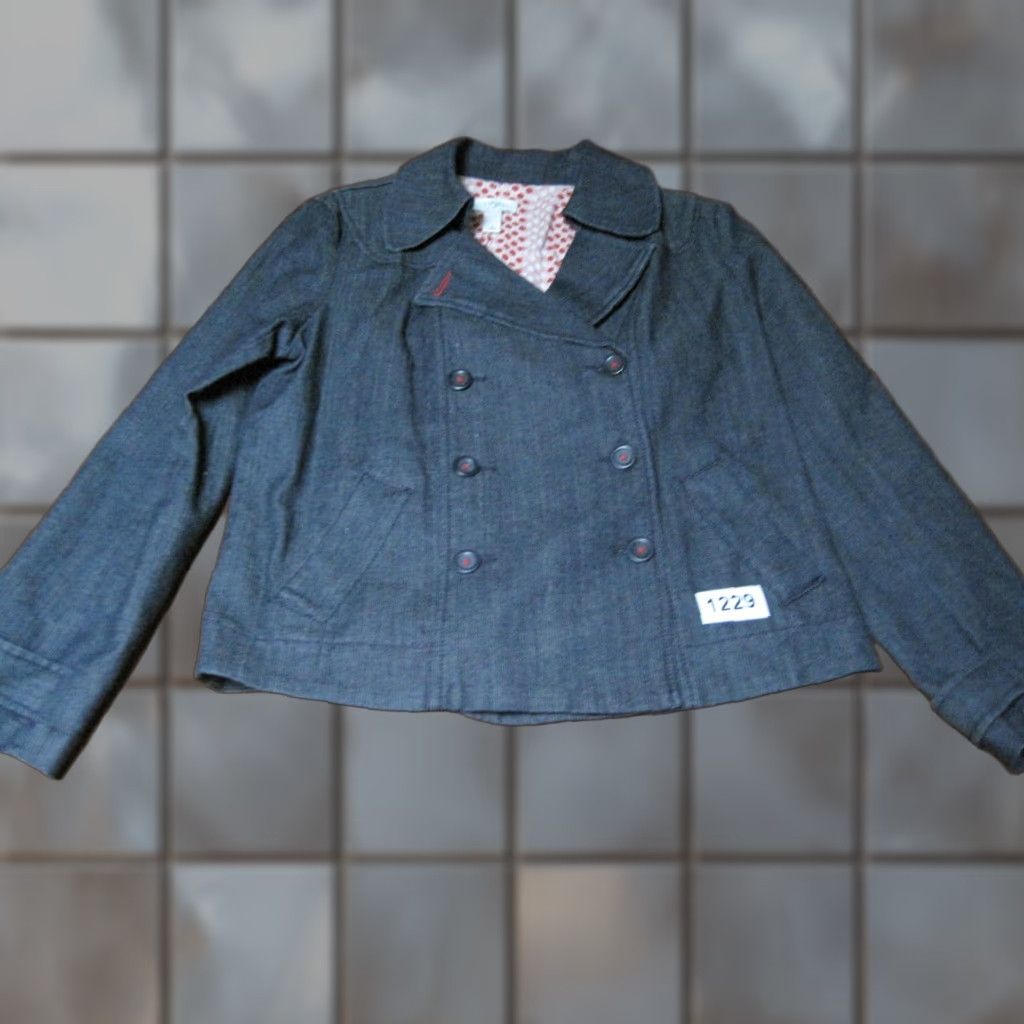 Loft Ann Taylor large Double Breasted Denim Jean Jacket Women's blazer Jeans Jacket Blazer Denim Blue Regular Womens L