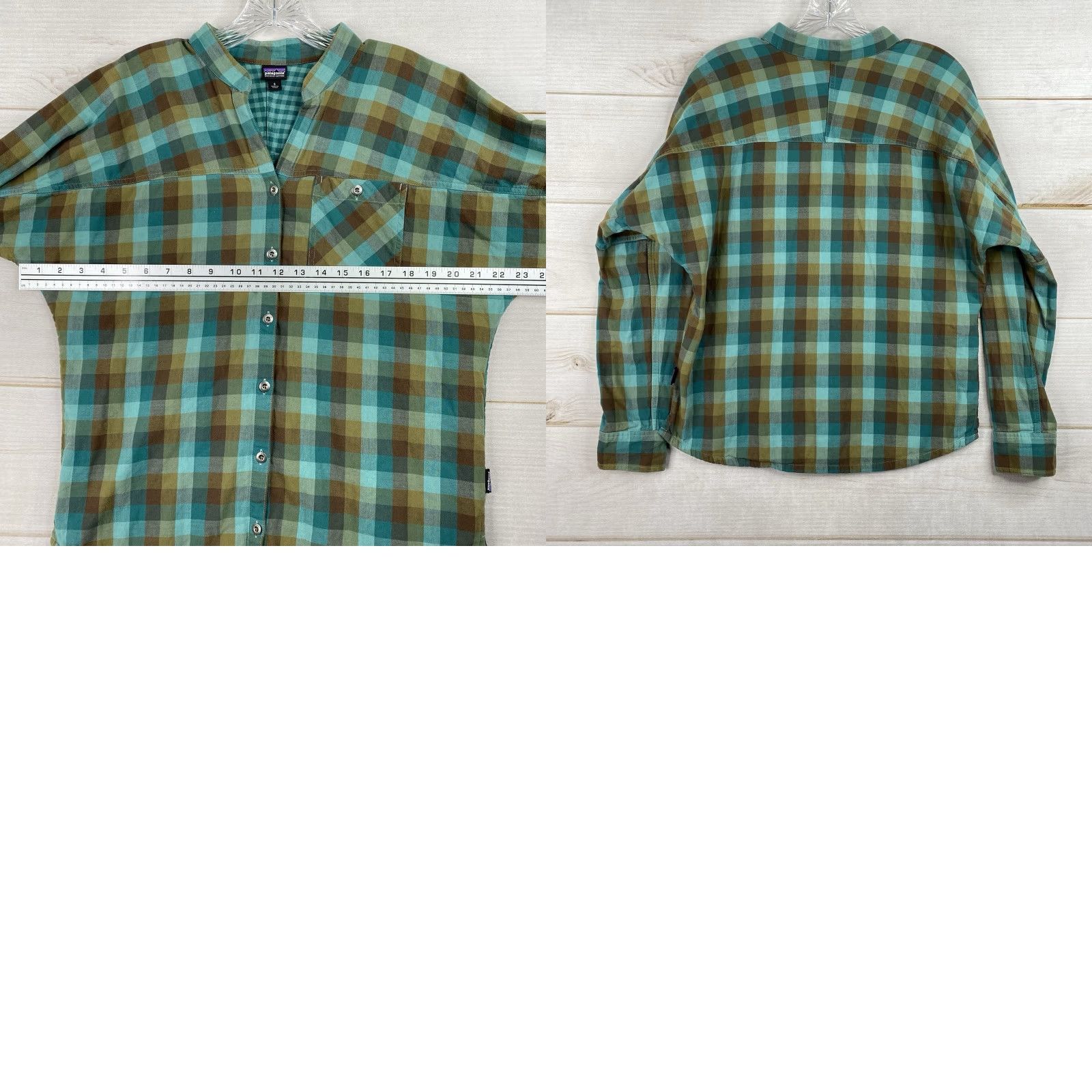 Patagonia Patagonia Shirt Womens 6 Green Plaid Button-Up V-Neck Pocket Flannel Organic Cotton Top Size M / US 6-8 / IT 42-44 - 8 Thumbnail