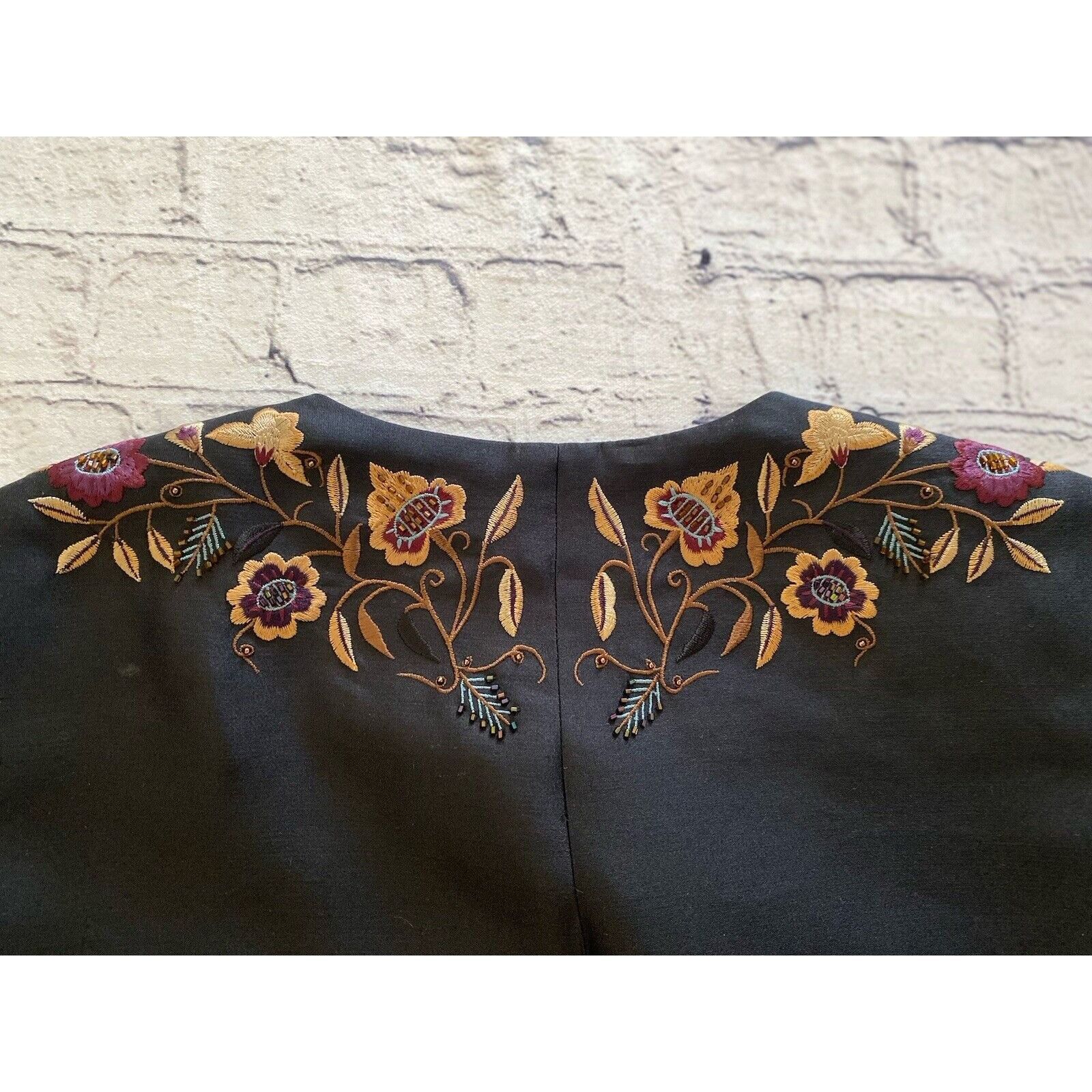 Vintage Dana Buchman Vintage Silk Jacket Long 90s Floral Embroidered Size S / US 4 / IT 40 - 5 Thumbnail