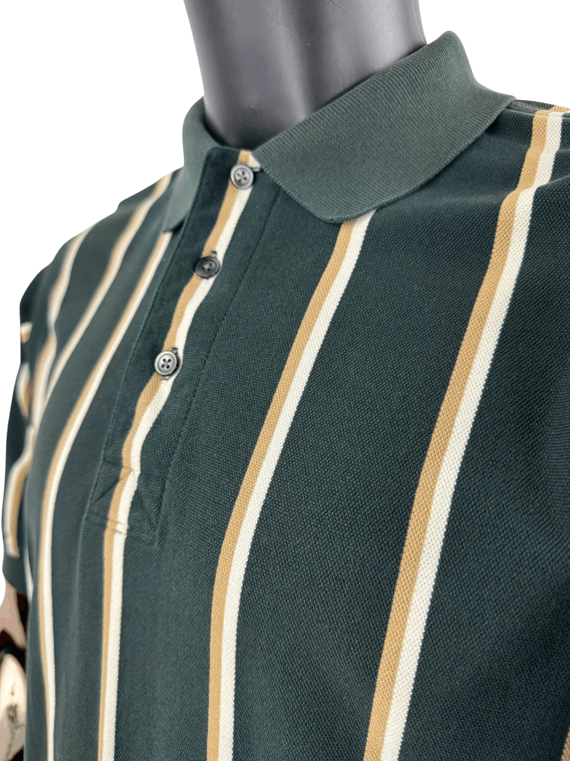 Greg Norman VTG Greg Norman Striped Polo Shirt Green White Tan Golf Polo Size US M / EU 48-50 / 2 - 2 Thumbnail