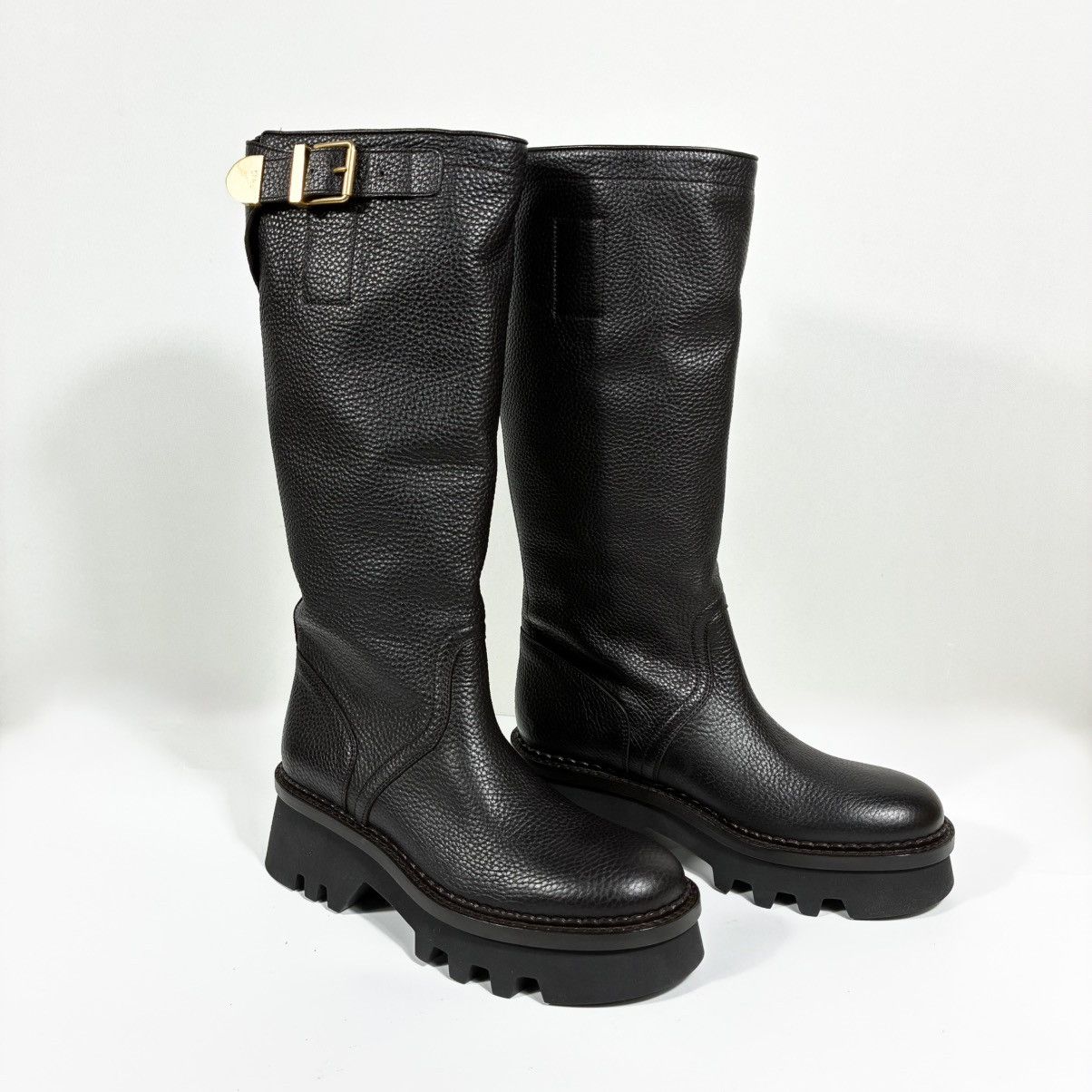 Chloe Chloe Owena Pebbled Leather Knee High Platform Boots 40.5 EU Size US 9.5 / IT 39.5 - 7 Thumbnail