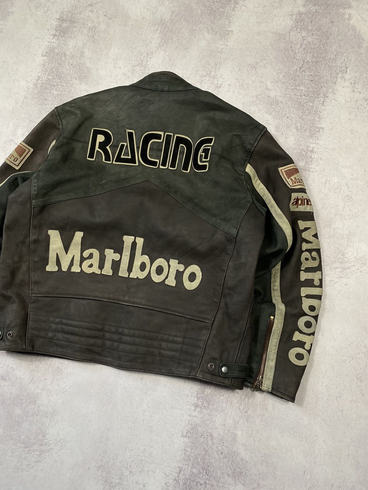 Marlboro Handmade Black Racing 100% Leather Jacket For 2024 Men (L)