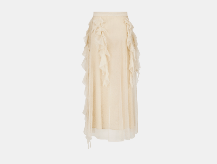 Dior o1w1db11225 424J21 Skirt with Ruffles in Ecru Size 30" / US 8 / IT 44 - 2 Thumbnail
