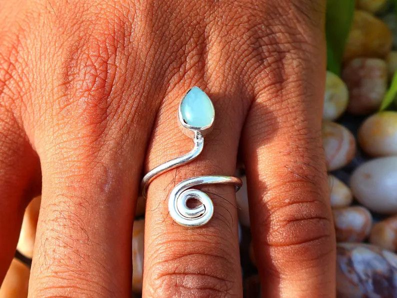 Handmade Chalcedony Ring, Handmade Pear Gemstone, March Birthstone Size ONE SIZE - 9 Thumbnail