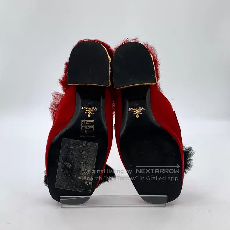 Prada Prada Red diamond-encrusted thick-heeled plush mule wrap h Size US 4.5 / IT 34.5 - 5 Thumbnail