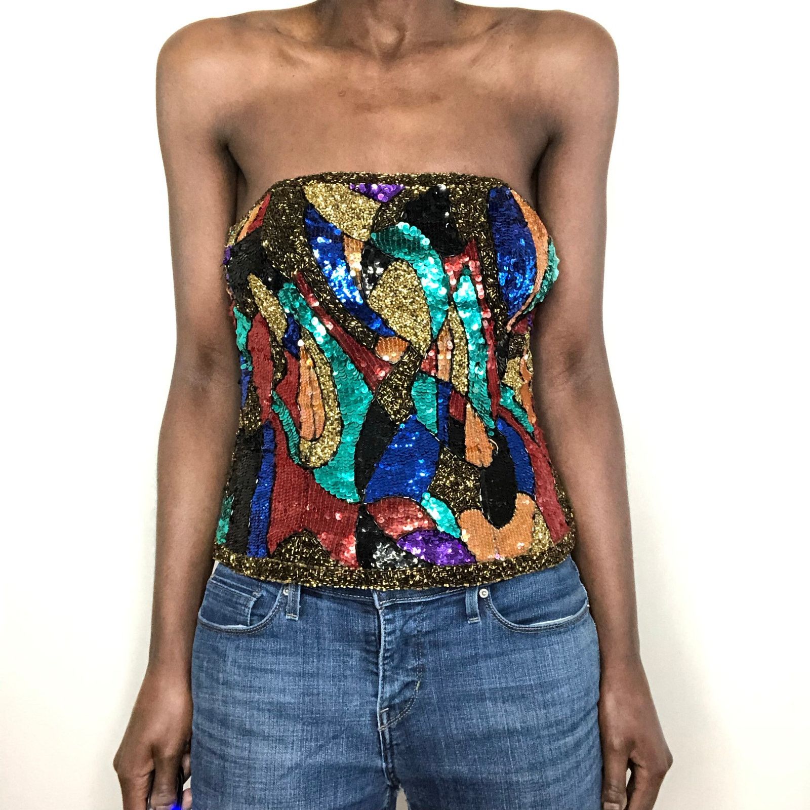 Oleg Cassini VTG Oleg Cassini Black Tie Silk Beaded Sequin Corset Size M / US 6-8 / IT 42-44 - 2 Thumbnail