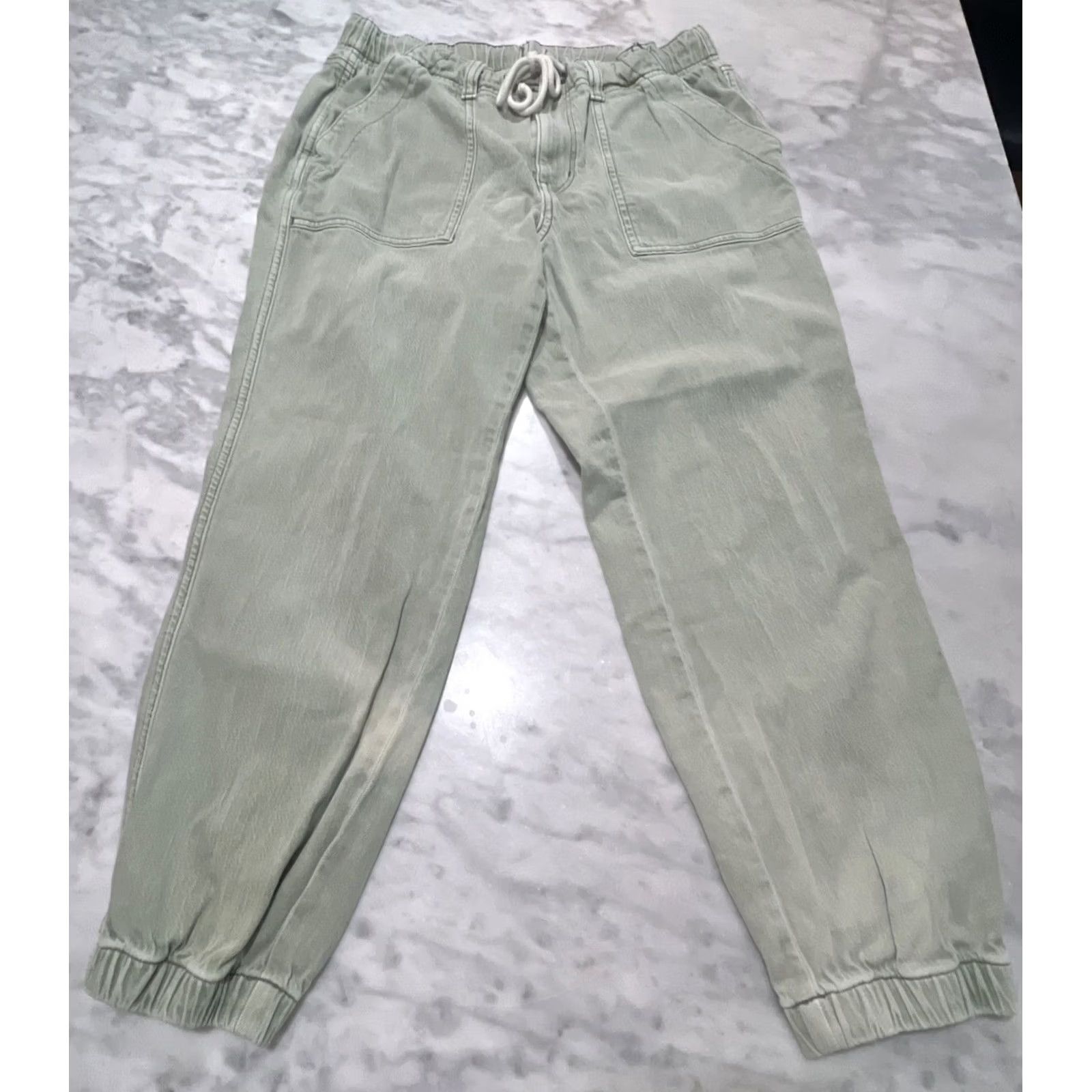 American Eagle Outfitters VINTAGE American Eagle Outfitters Women Pants 10 REGULAR Green Denim Jogger Drawstring 90s City Womens Size 32" / US 10 / IT 46 - 2 Thumbnail
