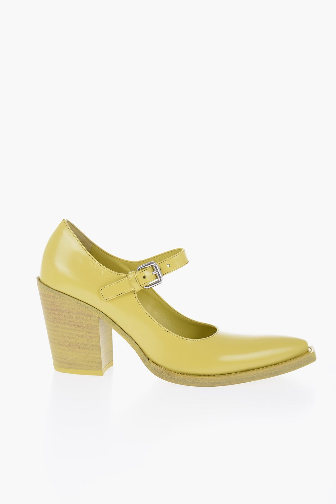 og1mm0824 Pointed Brushed Leather Maryjanes Heel in Yellow