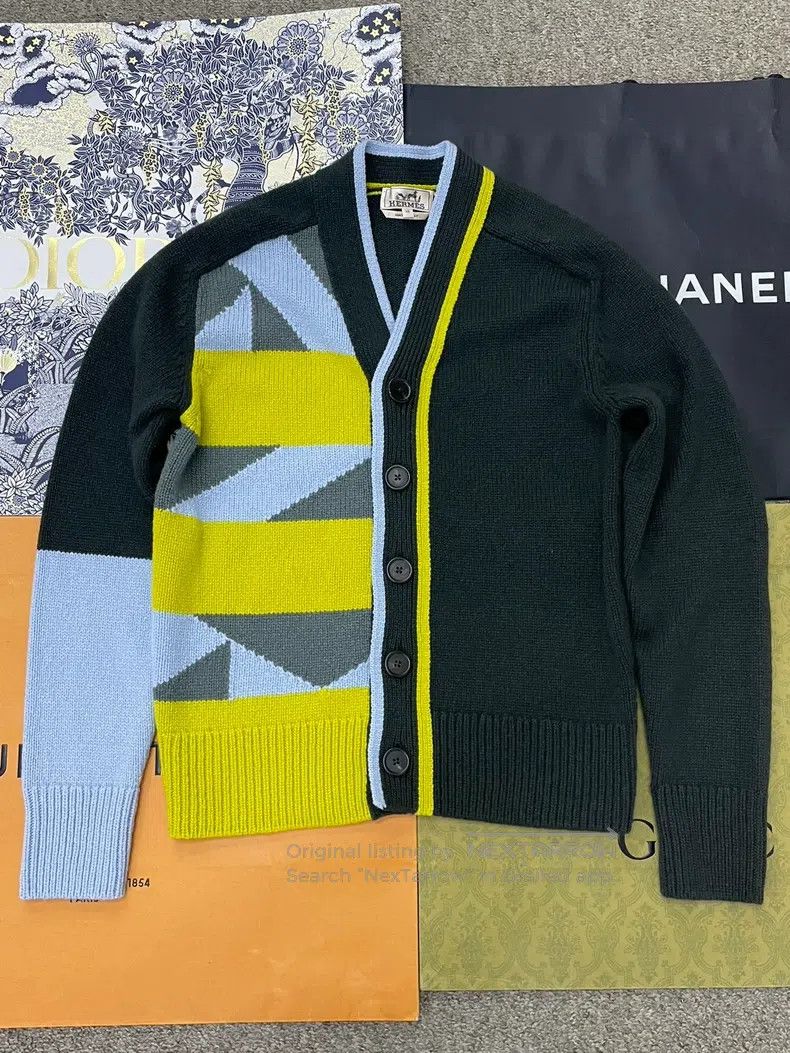 Hermes Hermes Geometric Pattern Patchwork Knit Open Cardigan Jack Size US XS / EU 42 / 0 - 1 Thumbnail