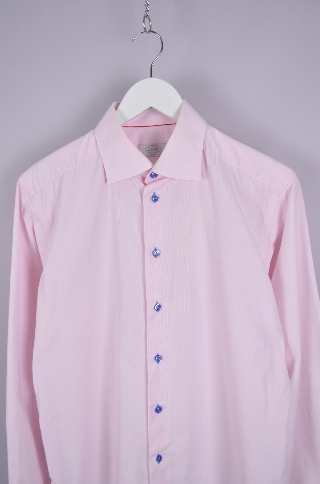 Eton Eton Mens Slim Pink Striped Dress Shirt Slim Size M (41 16) Size US M / EU 48-50 / 2 - 2 Thumbnail