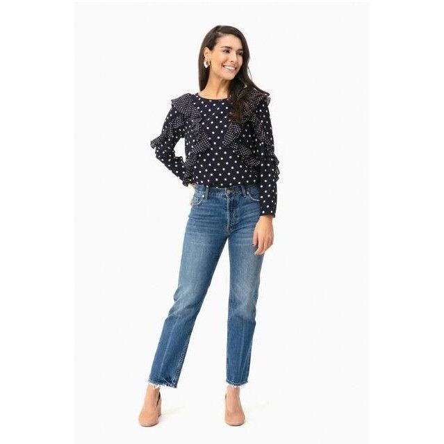 Designer Rebecca Taylor Silk Dot Print Ruffle Top Blouse Size M / US 6-8 / IT 42-44 - 1 Thumbnail