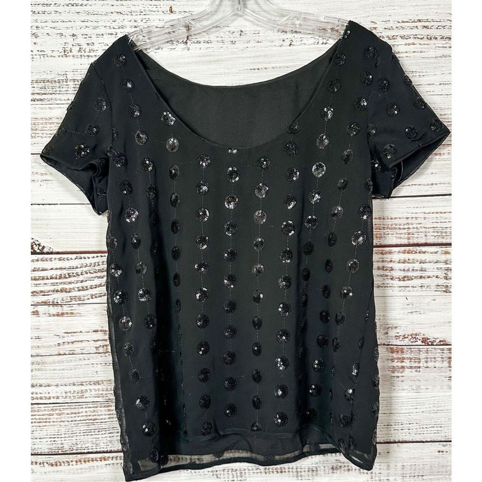 MILLY Milly Scoop Neck Sequin Dot Tee Blouse Black Size 6 NWT Size M / US 6-8 / IT 42-44 - 9 Thumbnail