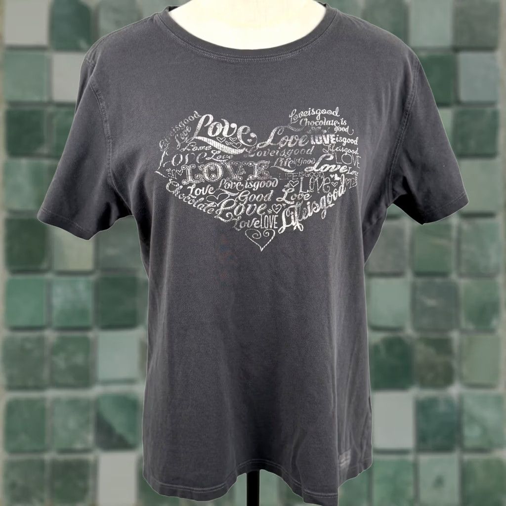Life is Good Life is Good Womens M Love Heart Graphic Tee T-Shirt Charcoal Grey Cotton Casual Size M / US 6-8 / IT 42-44 - 1 Thumbnail