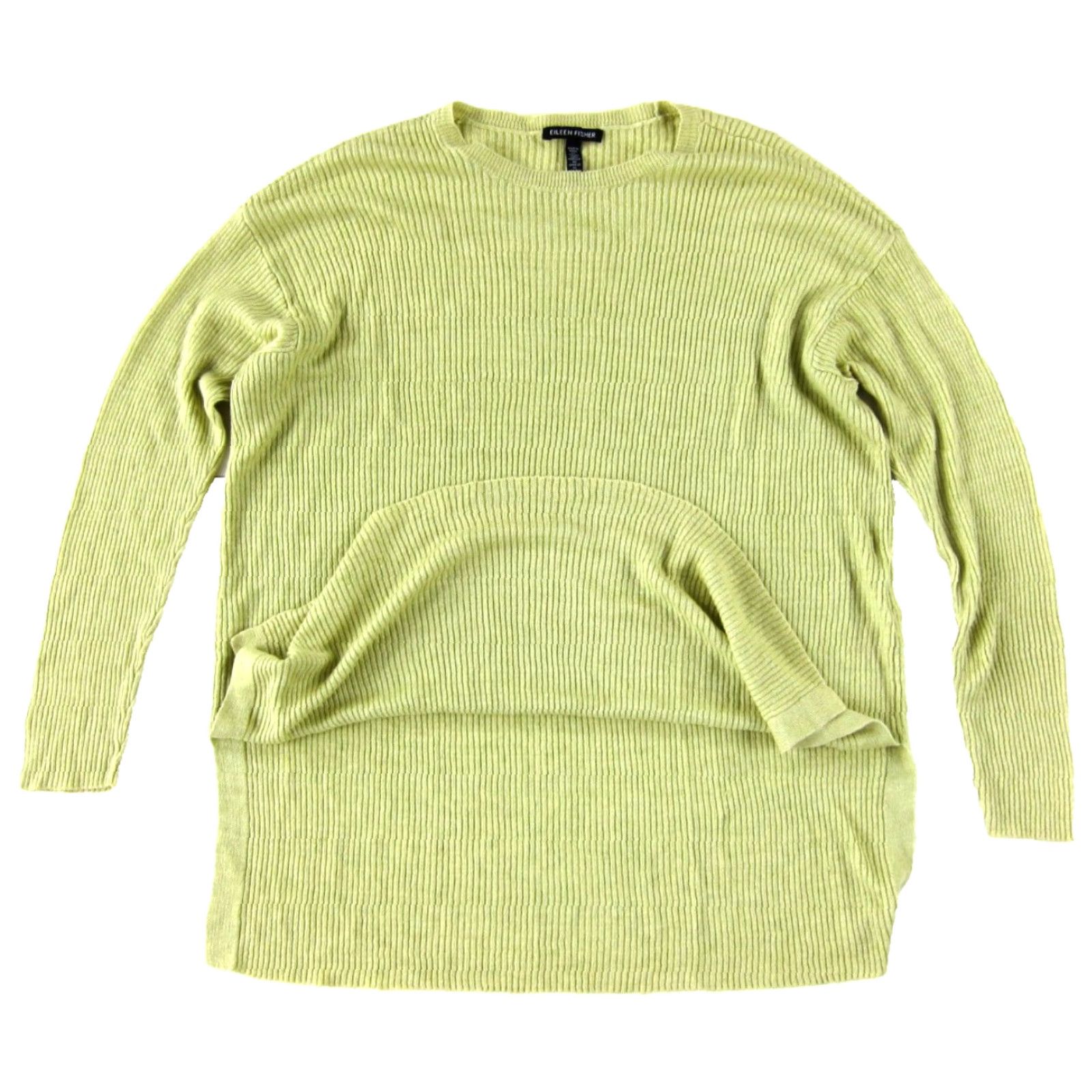 Eileen Fisher Eileen Fisher Organic Linen Lime Green Ribbed Crew Neck Sweater Women S Small Oversized Linen Green Crew Neck Knit Pullover Size S / US 4 / IT 40 - 4 Thumbnail