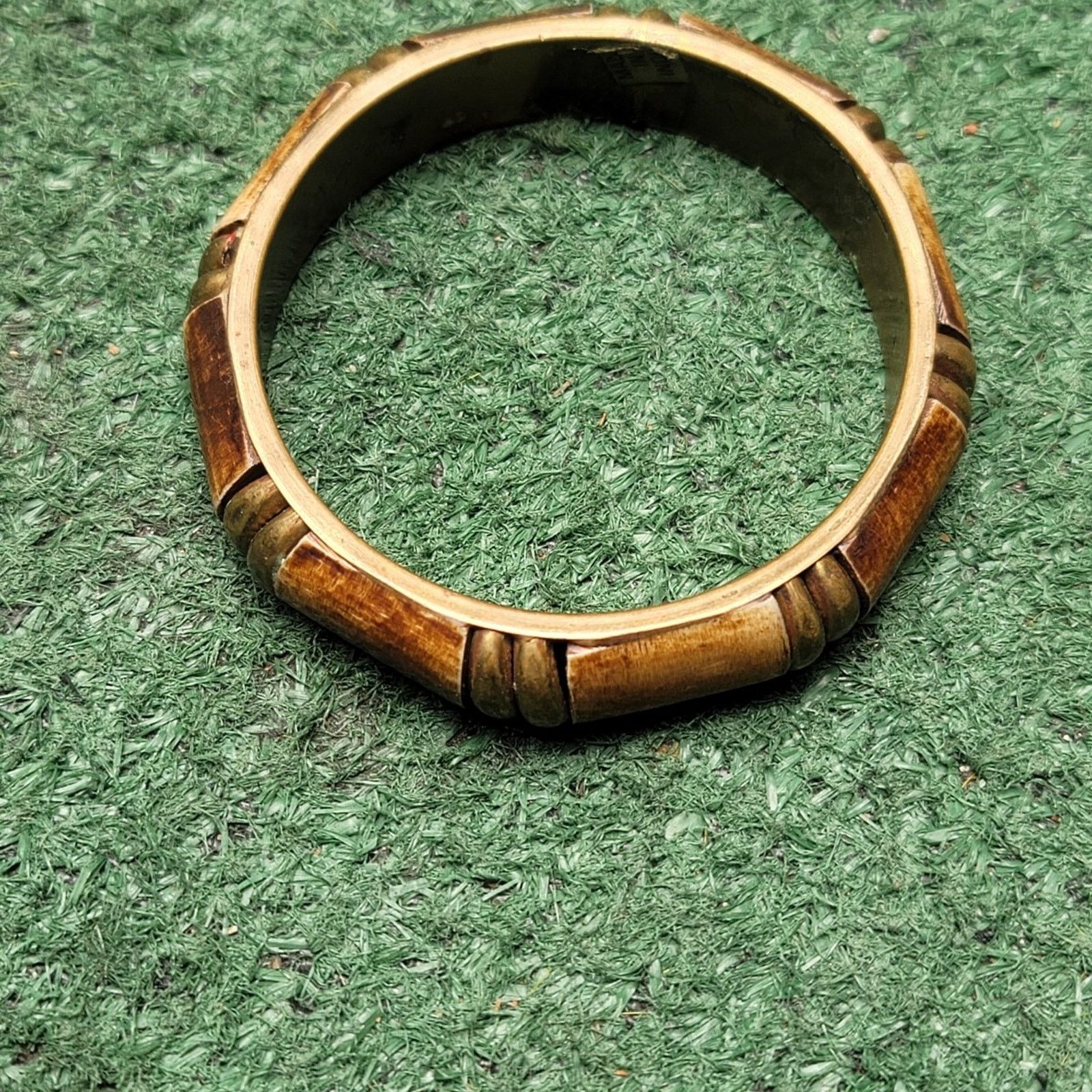 Handmade Vtg Brass Bone Bangle Bracelet Size ONE SIZE - 2 Thumbnail