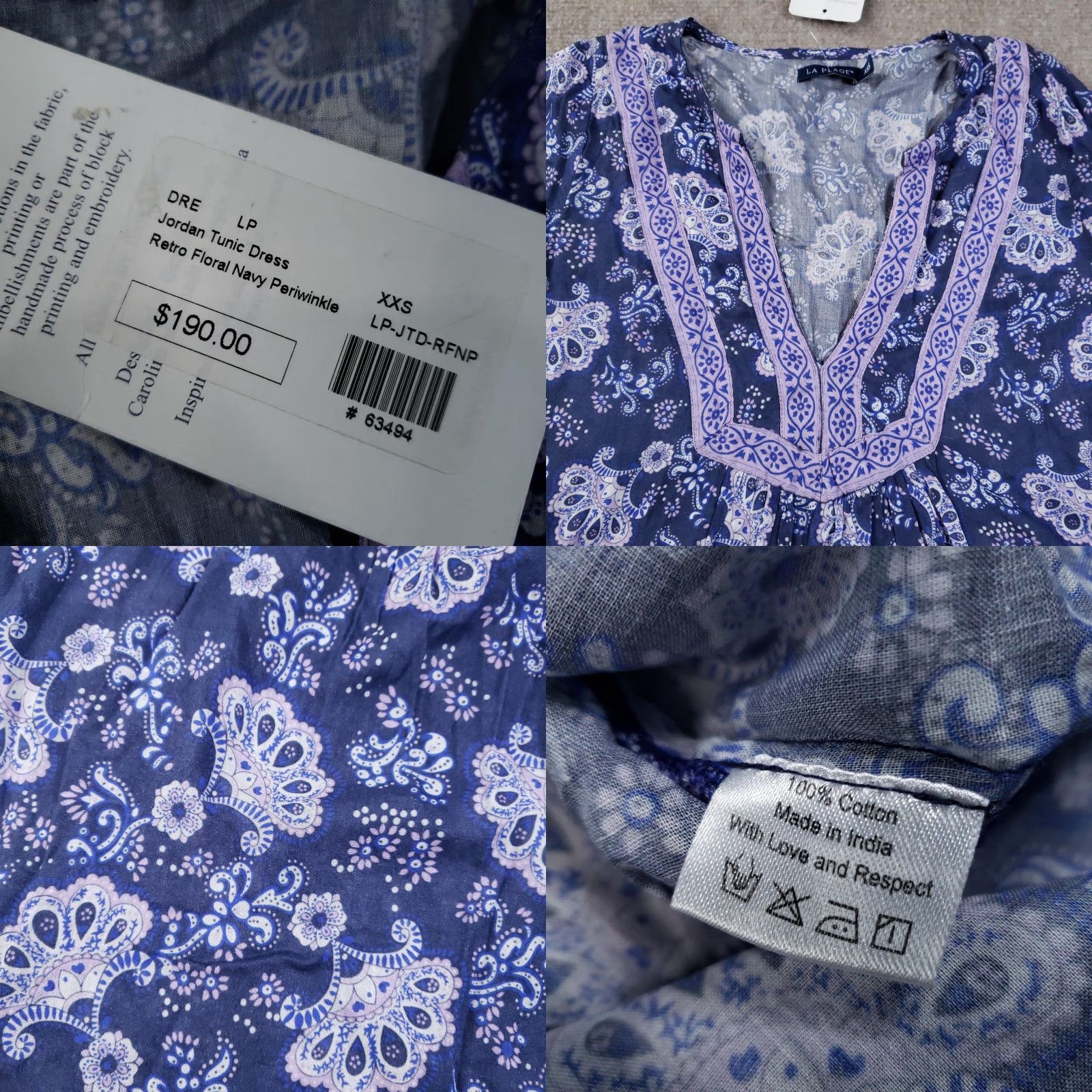 Vintage VINTAGE La Plage Jordan Tunic Dress Womens 2XS Blue Floral 3/4 Sleeve V-Neck Short Dress Womens XXS Blue Floral 3/4 Sleeve V-Neck Pullover Dress Size XXS / US 00 / IT 34 - 8 Thumbnail