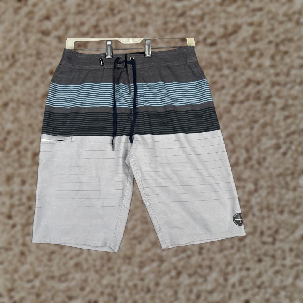 O'Neill O'Neill Swim Trunks Mens 28 Gray Blue Stripe Polyester Board Shorts Hyperfreak 28x11 Size US 28 / EU 44 - 1 Thumbnail
