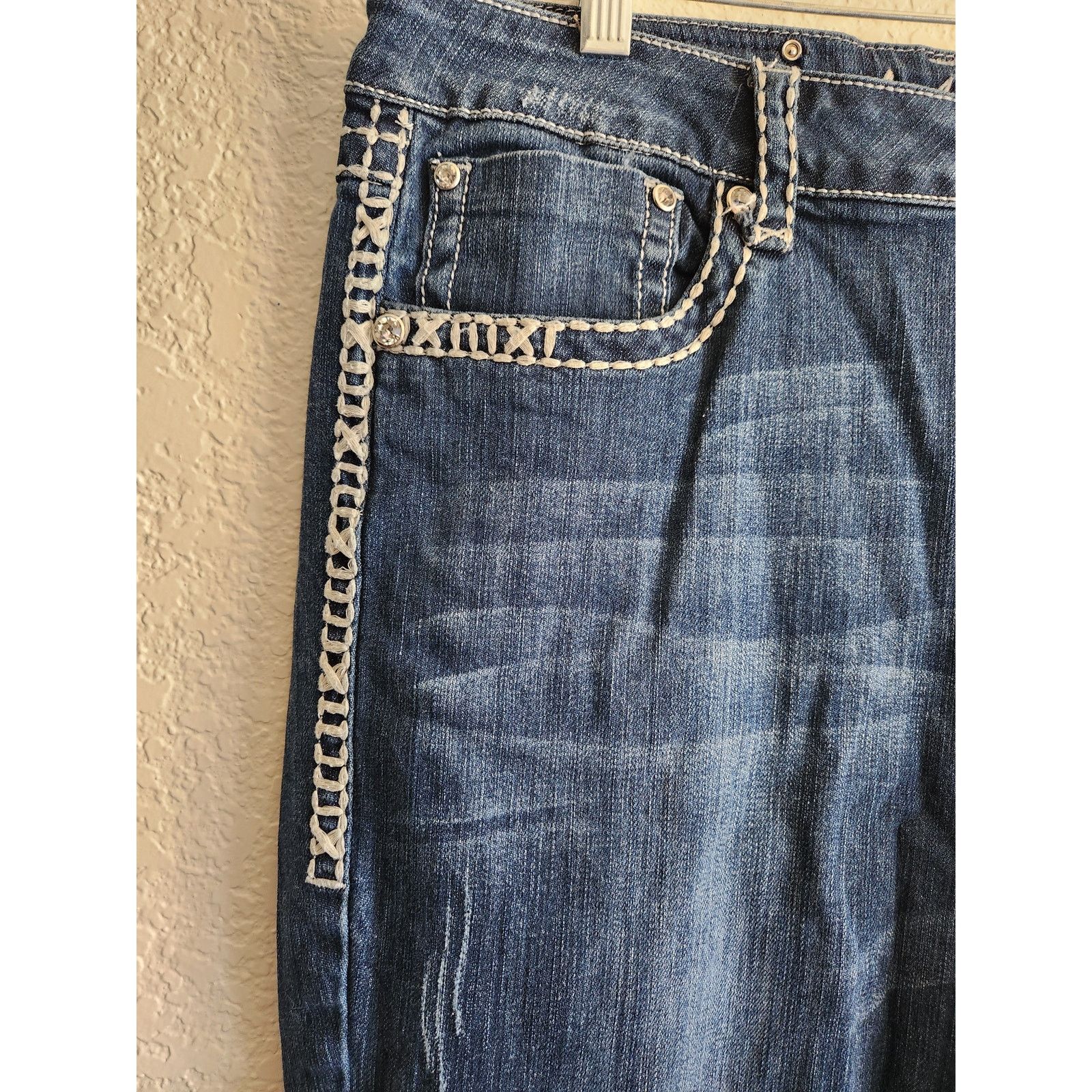 Other L.A Idol Women's Blinged Out Boot Cut Denim Jeans 15 W37 L34 Size 37" - 6 Thumbnail