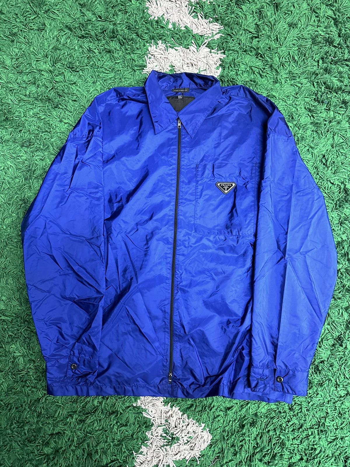 image of Prada Nylon Windbreaker in Blue, Men's (Size Small)