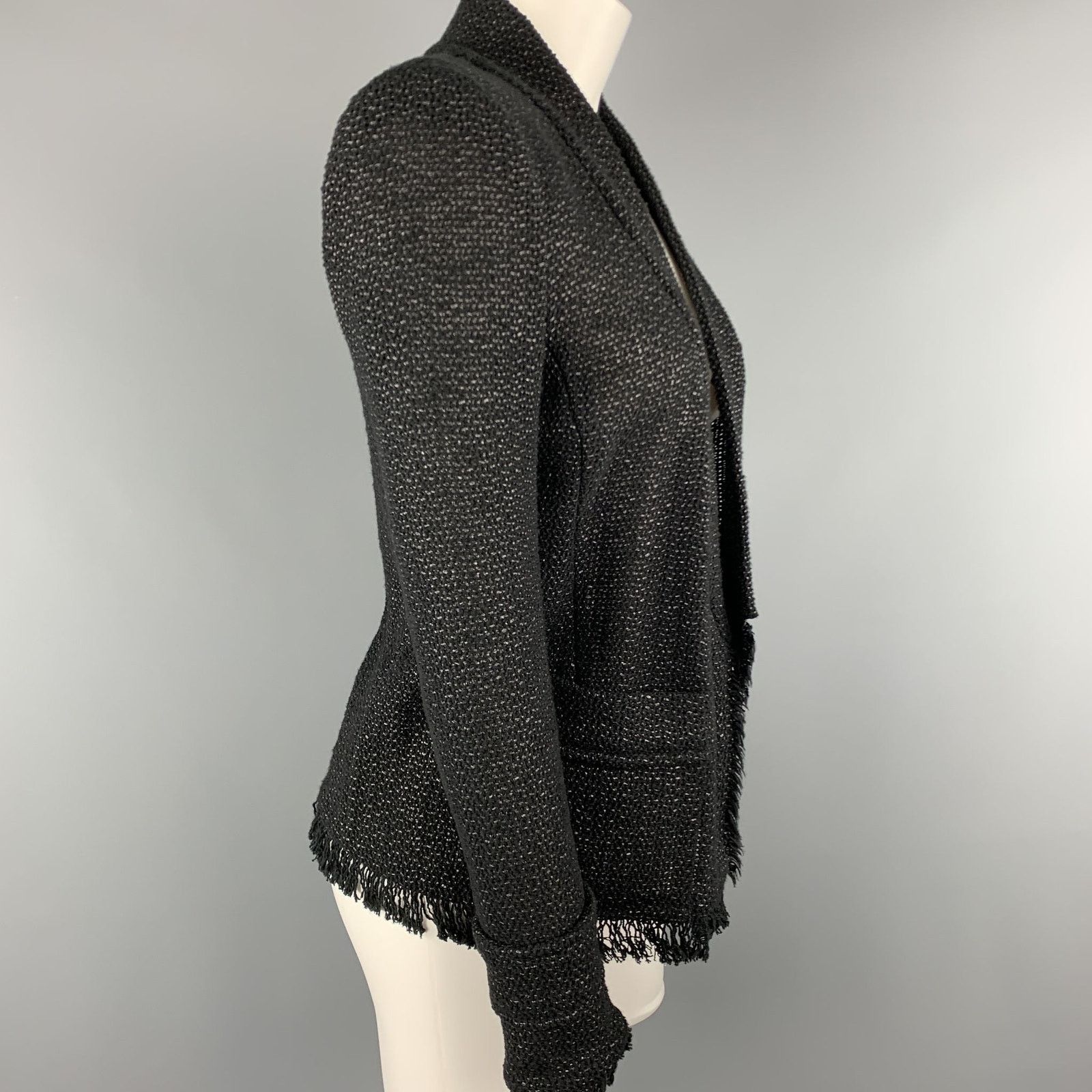 Isabel Marant ISABEL MARANT Size 4 Black Tweed Open Front Fringe Jacket Size US XL / EU 56 / 4 - 4 Thumbnail
