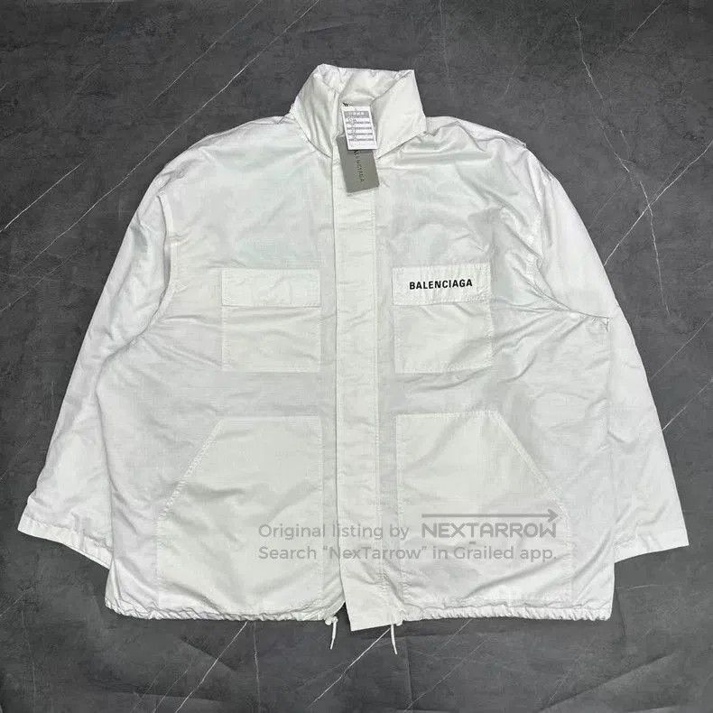 Balenciaga White Embroidered Logo Jacket.