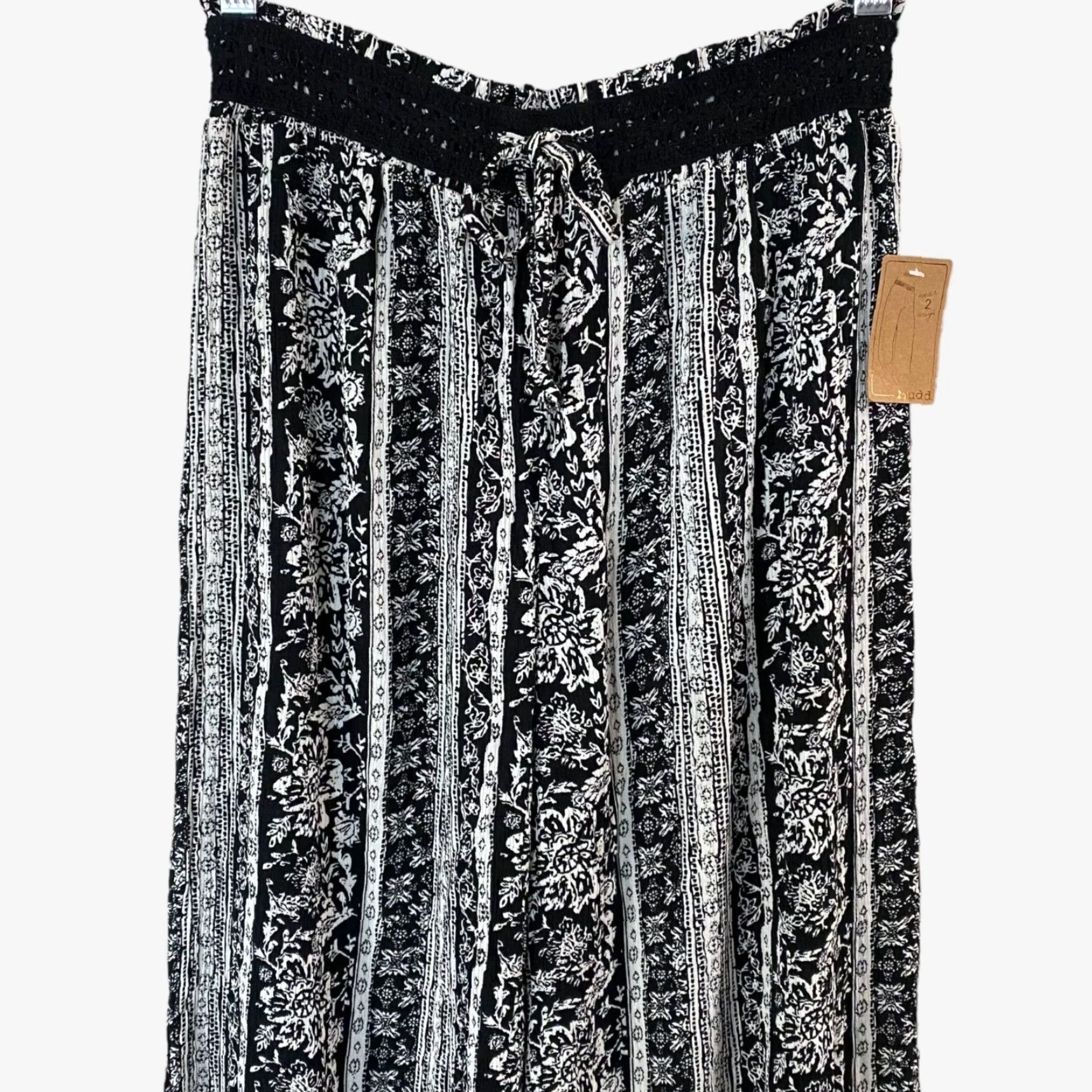 Paradise VINTAGE Mudd Floral Wide-Leg Pants Women's Medium Black High-Waisted Casual Bohemian Size 32" / US 10 / IT 46 - 4 Thumbnail