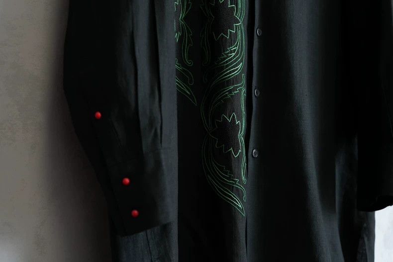 Yohji Yamamoto Yohji Yamamoto 98SS Linen Vermilion Button Embroidered Flor Size US M / EU 48-50 / 2 - 4 Thumbnail