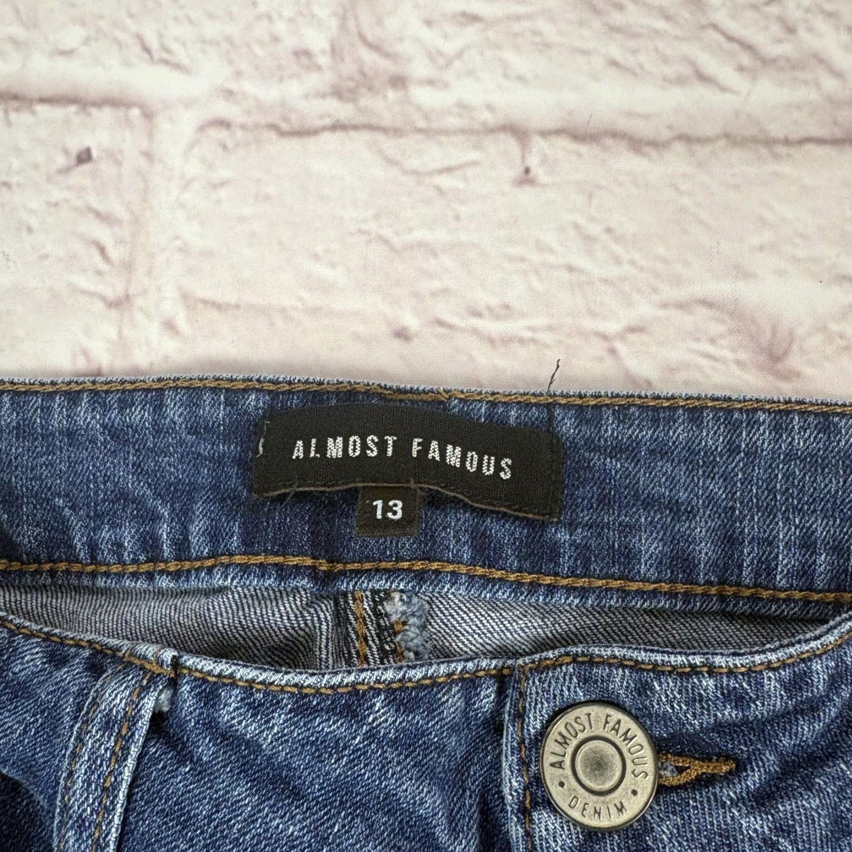 Almost Famous Almost Famous Jeans Womens 13 Medium Wash Blue Distressed Flare Raw Hem 30x30 Size 30" / US 8 / IT 44 - 5 Thumbnail