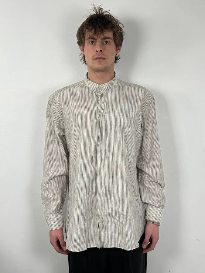 Issey Miyake Issey Miyake White Striped Officier Collar Shirt Size US L / EU 52-54 / 3 - 2 Thumbnail