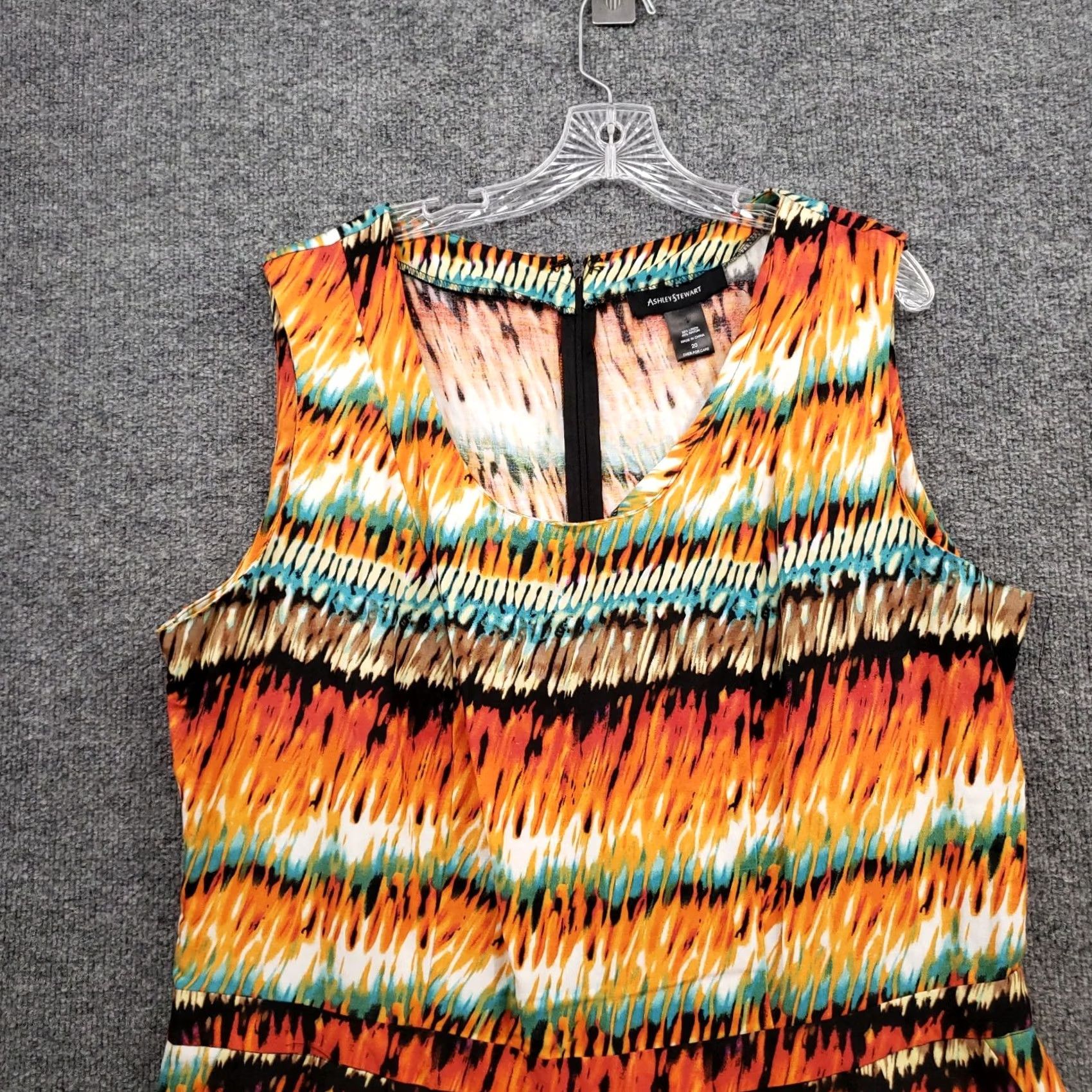 Vintage Ashley Stewart Romper Womens 20 Plus Orange Linen Blend V Neck Abstract Print Size 42" / US 20 - 3 Thumbnail
