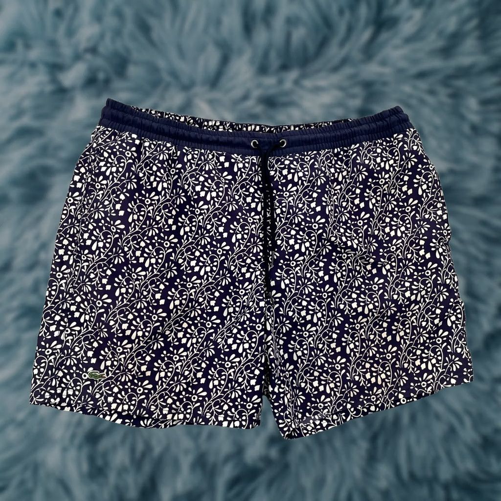 Lacoste Lacoste Shorts Adult 2XL Blue Floral Swim Trunks Board Lined Pockets Logo Mens 7 Size US 39 - 1 Thumbnail