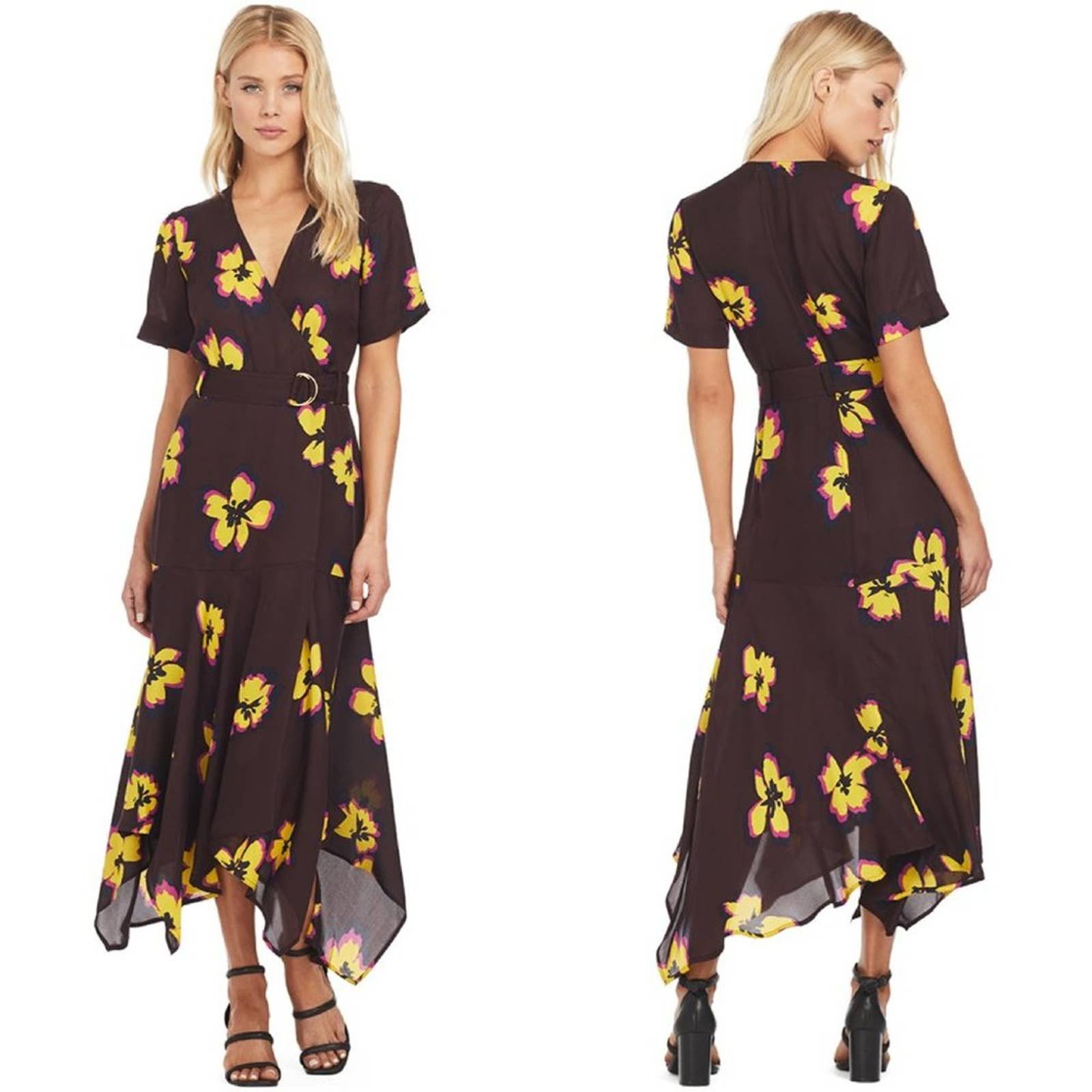 Image of A L C New A.l.c. Claire Dress Chocolate / Yellow Floral in Purple, Women's (Size XS)