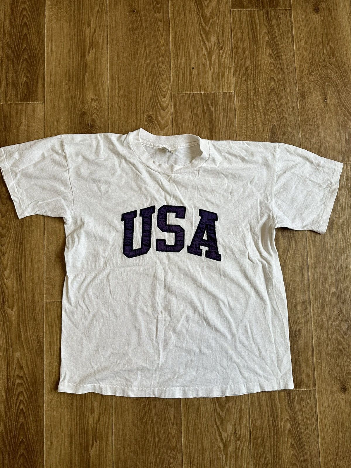 Vintage Vintage Single Stitch College Ware Felt USA T-Shirt Size US L / EU 52-54 / 3 - 1 Thumbnail