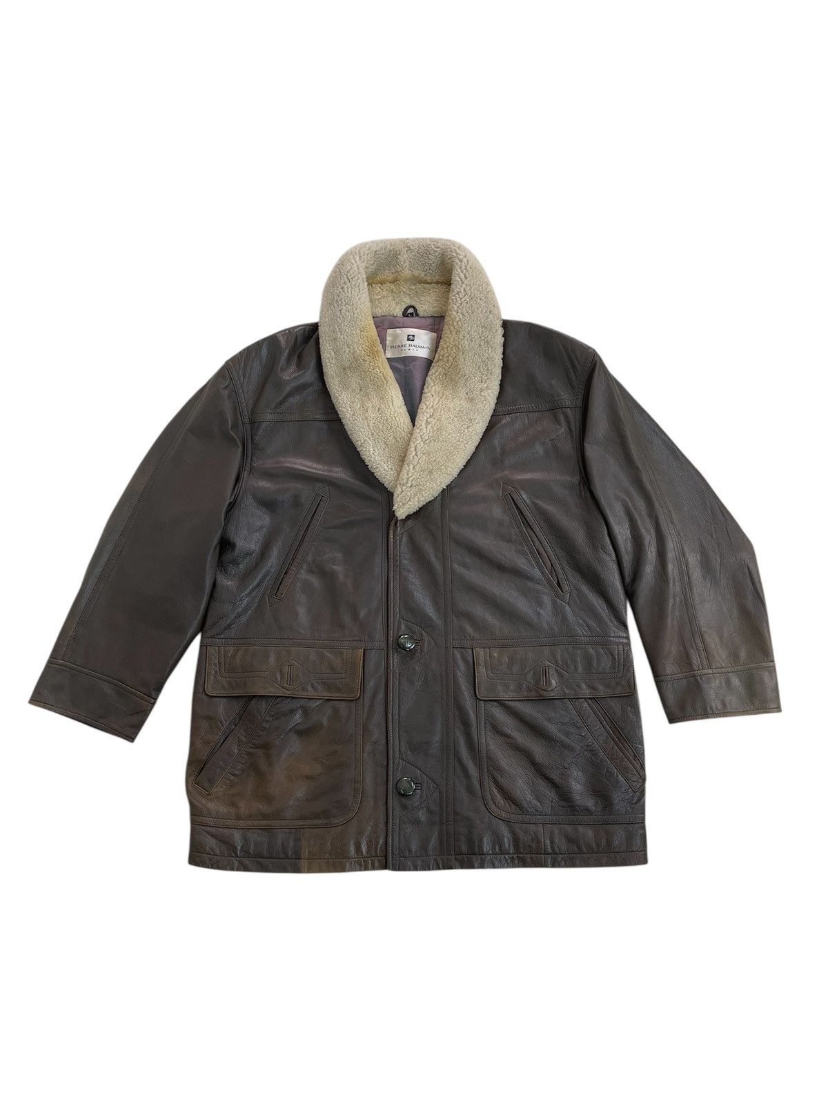 ジャケット・アウター 90s pierre balmain A-2 lether jacket Pierre BALMAIN Golden Line Black Leather Button-Up Jacket L
