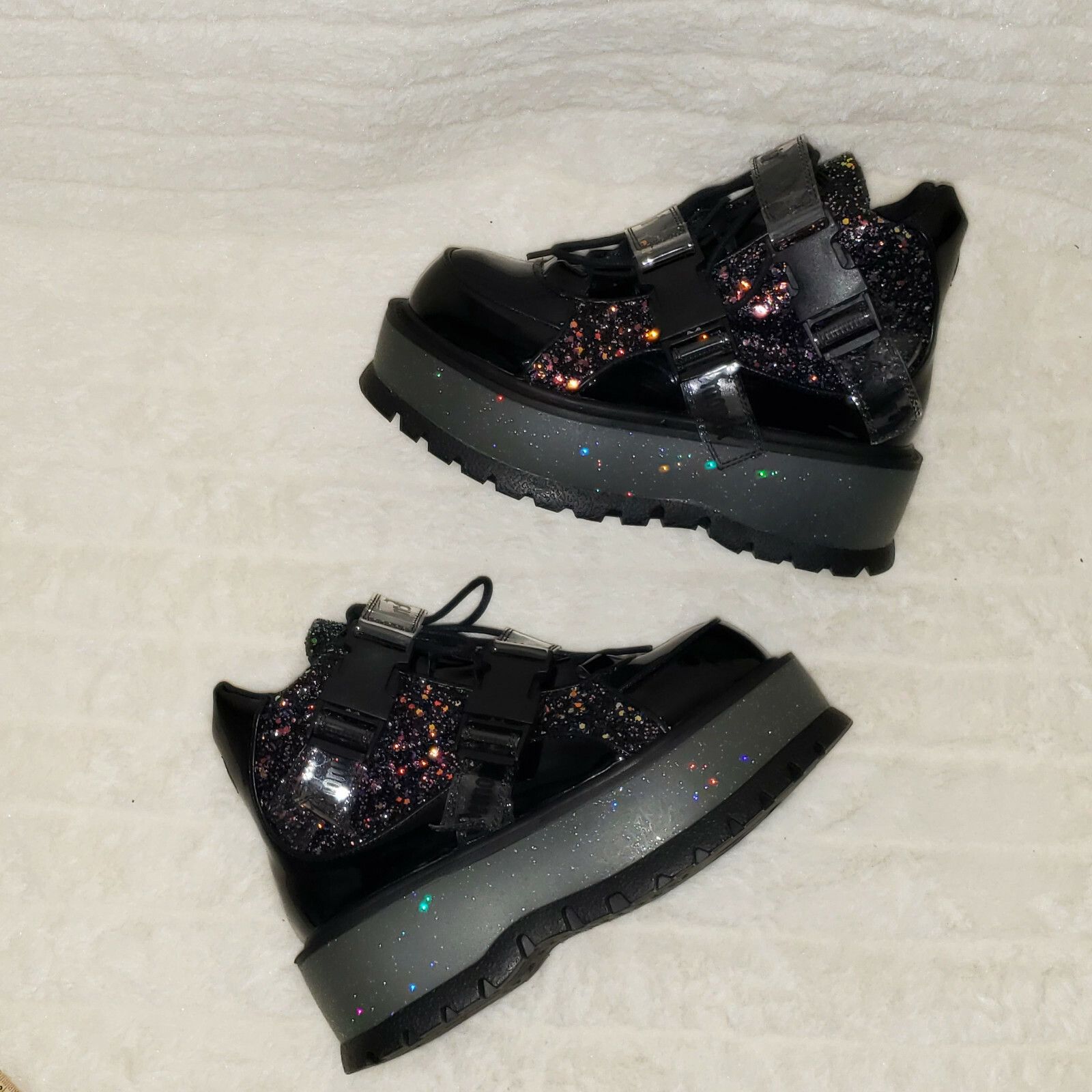 Demonia Cult DEMONIA Slacker 50 Black Multi Glitter Platform Sneaker Ankl Size US 6 / IT 36 - 6 Thumbnail