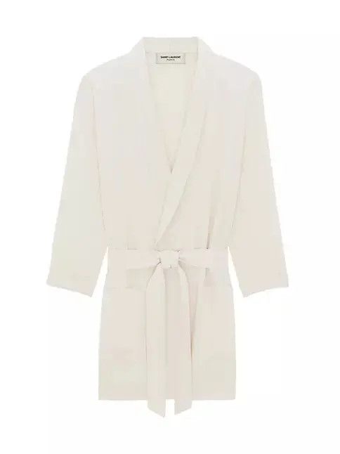 Saint Laurent Paris o1bcso1str1124 Belted Jacket in Crepe Satin in Ivory Size US M / EU 48-50 / 2 - 1 Thumbnail