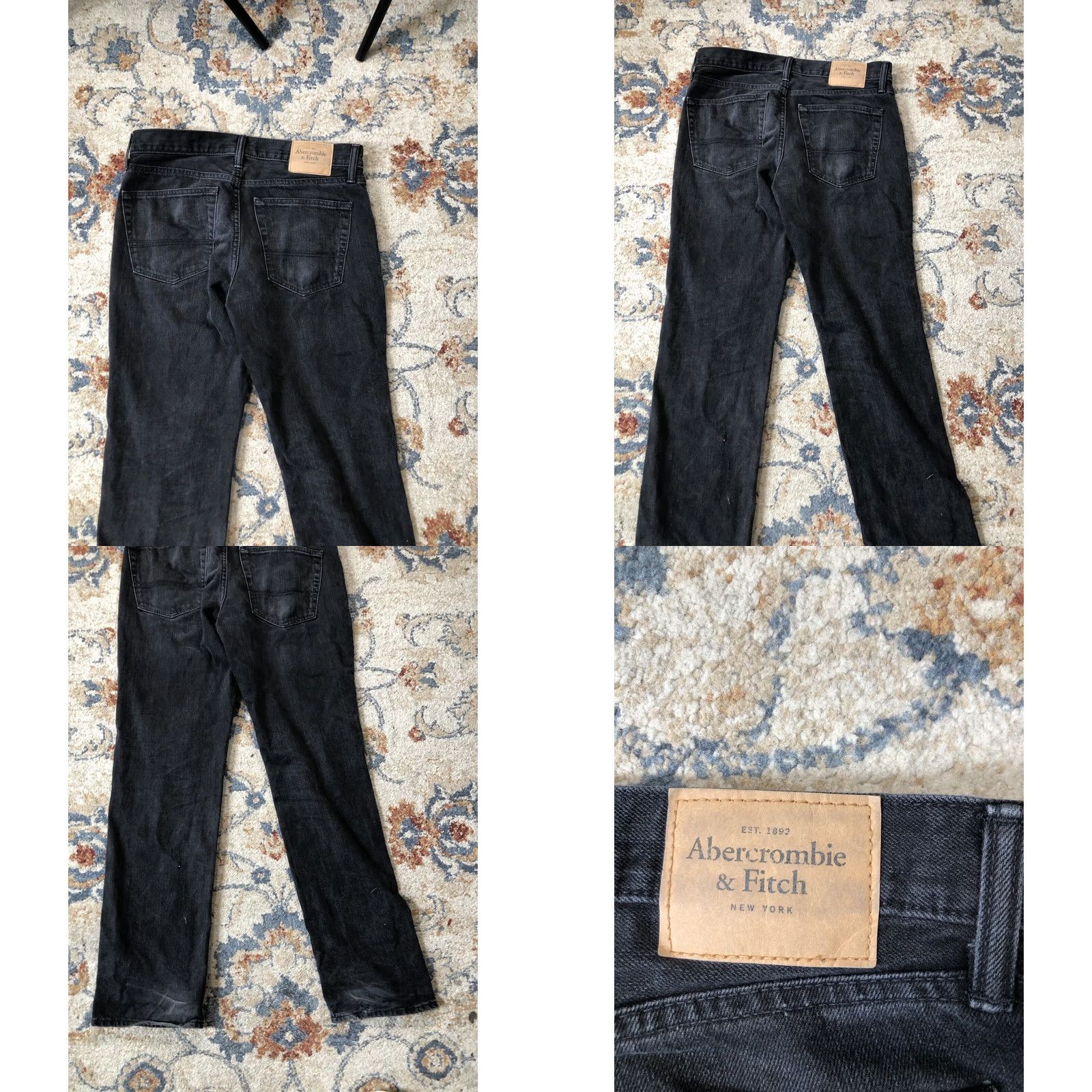 Abercrombie & Fitch VINTAGE Abercrombie & Fitch Jeans Black 31x32 Straight 90s Stretch Denim Mens Regular Mid Rise 5-Pocket Distressed Zipper Button Logo Denim Wash Black Size US 31 - 8 Thumbnail