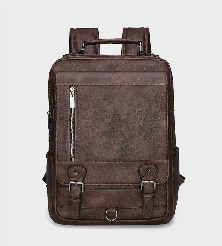 Vintage Capacity PU Leather Large Backpack Bag Size ONE SIZE - 5 Thumbnail