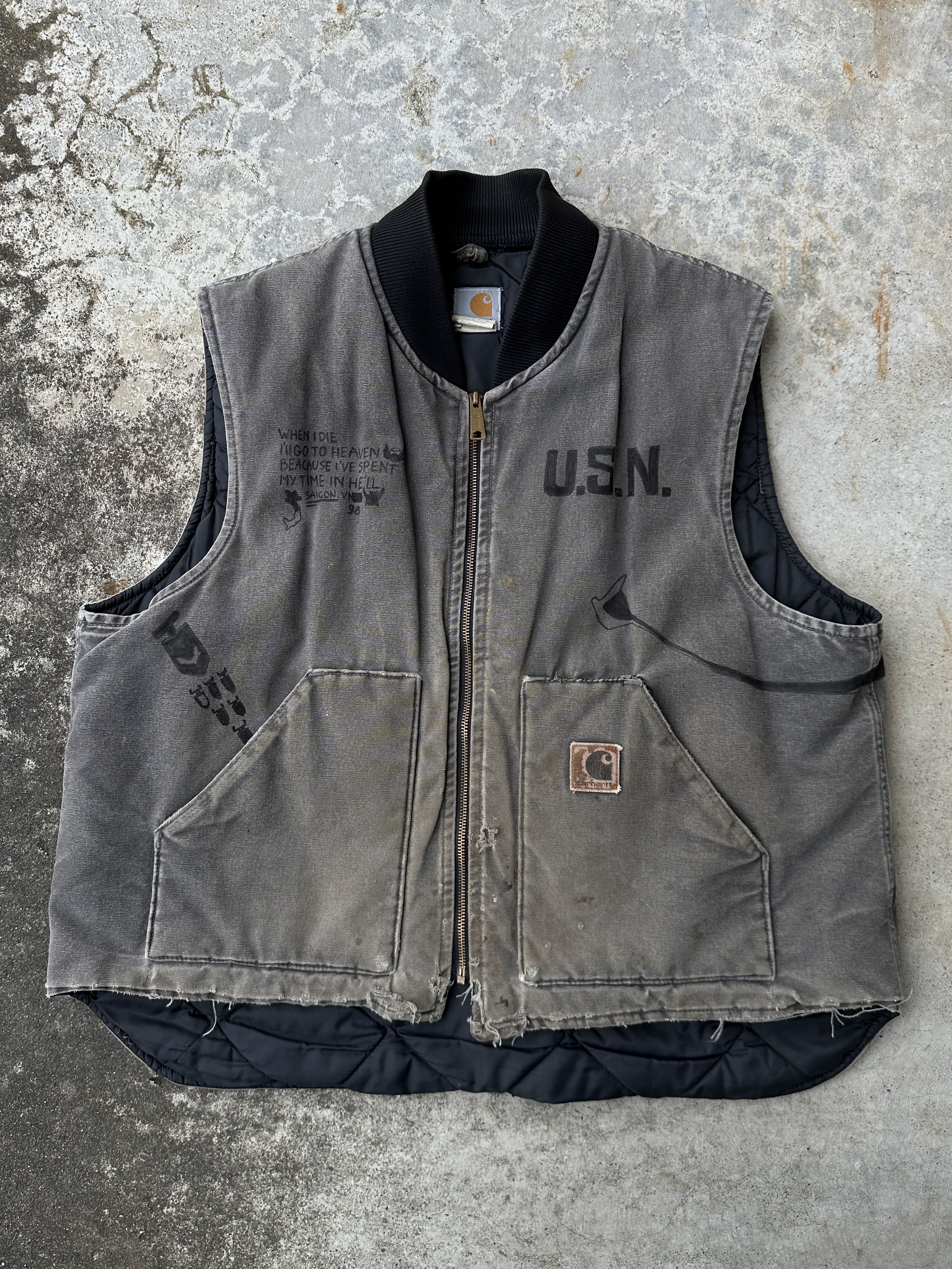 Carhartt Trashed USN VN WAR Sailor Anchor NUKE Carhartt Sunfade vest Size US XL / EU 56 / 4 - 1 Thumbnail