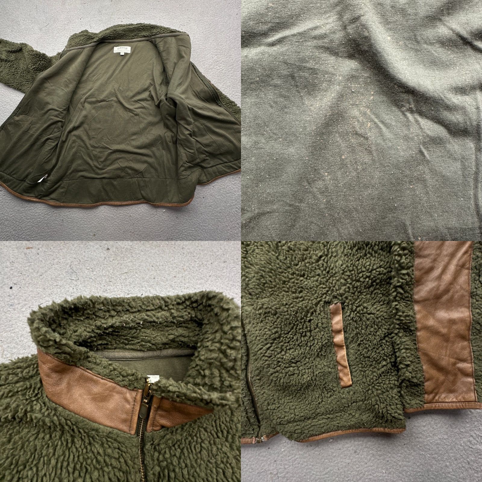 Orvis VINTAGE Orvis Deep Pile Fleece Sherpa Leather Trim Jacket Womens Large Green Brown Size L / US 10 / IT 46 - 8 Thumbnail
