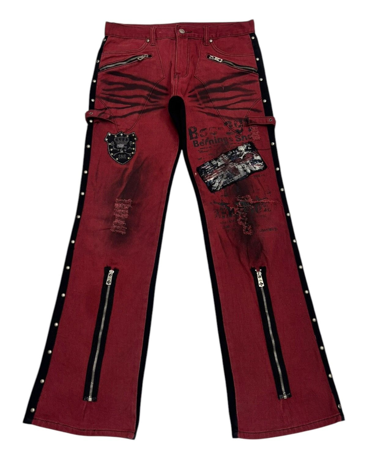 Tornado Mart 🔥BERNING SHO PUNK GOTHIC ZIPPER DISTRESSED DENIM JEANS Size US 32 / EU 48 - 8 Thumbnail